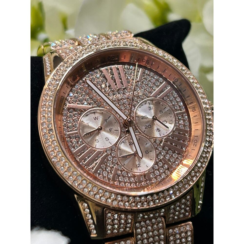 Michael Kors MK6933 Bradshaw Extreme Glitz Rose Gold Pave Chain Link Watch - Picture 3 of 8